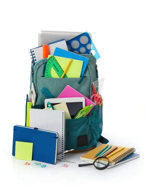 Material escolar e mochila — Fotografia de Stock