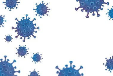 Coronavirus, covid-19, beyaz üzerinde izole edilmiş mikroskobik hücreler.