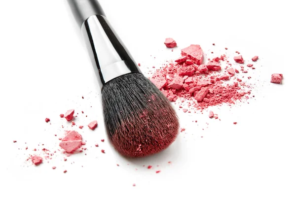 Pennello Trucco Ombretto Rosa Schiacciato Isolato Bianco — Foto Stock