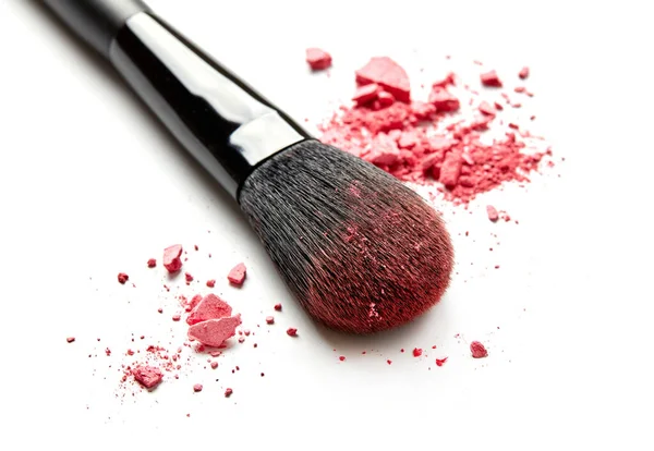 Pennello Trucco Ombretto Rosa Schiacciato Isolato Bianco — Foto Stock