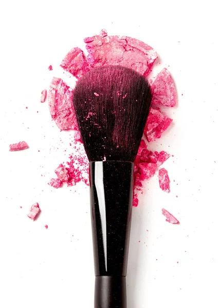 Brosse Maquillage Poudre Pour Visage Isolées Sur Blanc — Photo