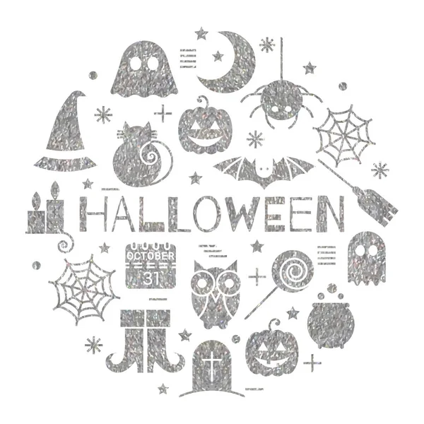 Halloween icônes en argent mis en forme de cercle — Image vectorielle