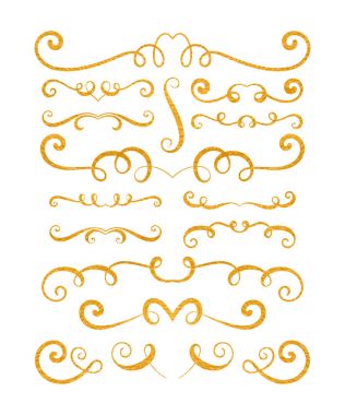 Set of gold textured hand drawn vignettes clipart