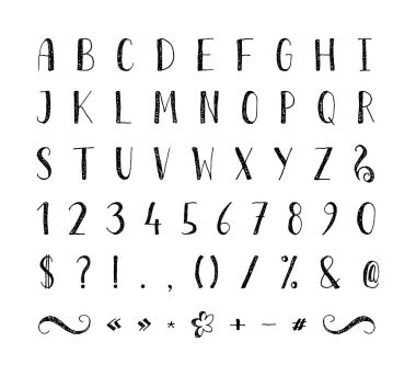 Noktalama işaretleri ile el yazısı yazı tipi