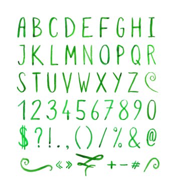 Noktalama işaretleri ile el yazısı yazı tipi