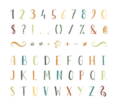Handwritten font with punctuation marks clipart