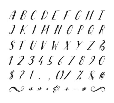 Noktalama işaretleri ile el yazısı yazı tipi