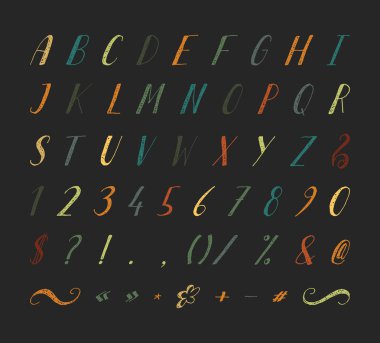 Noktalama işaretleri ile el yazısı yazı tipi