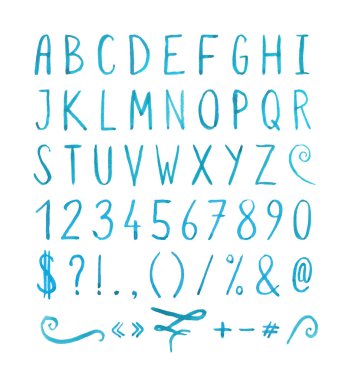 Noktalama işaretleri ile el yazısı yazı tipi