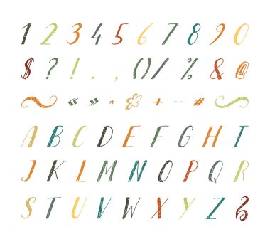 Noktalama işaretleri ile el yazısı yazı tipi