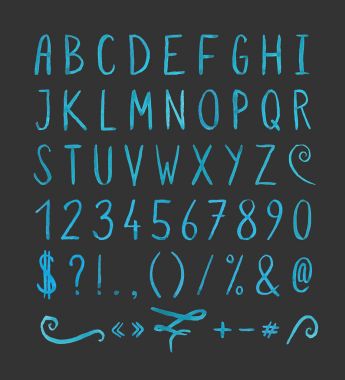 Noktalama işaretleri ile el yazısı yazı tipi