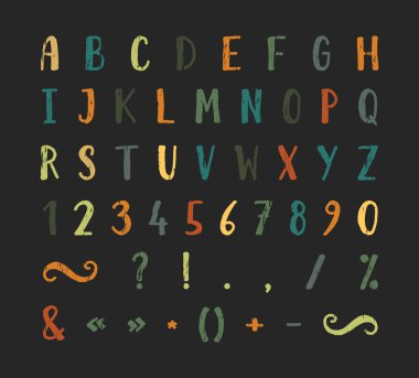 Noktalama işaretleri ile el yazısı yazı tipi