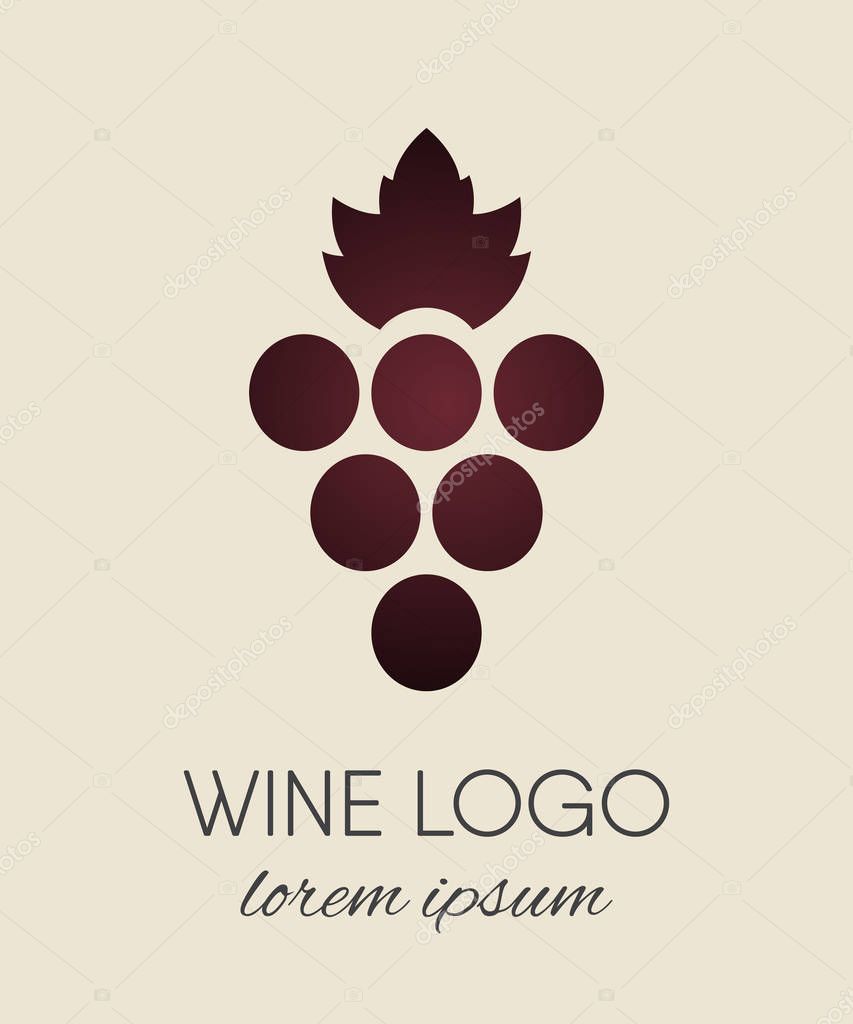 Red colored grapes logo. Wine or vine logotype icon. Brand design element for organic wine, wine list, menu, liquor store, selling alcohol, wine company. Vector illustration.