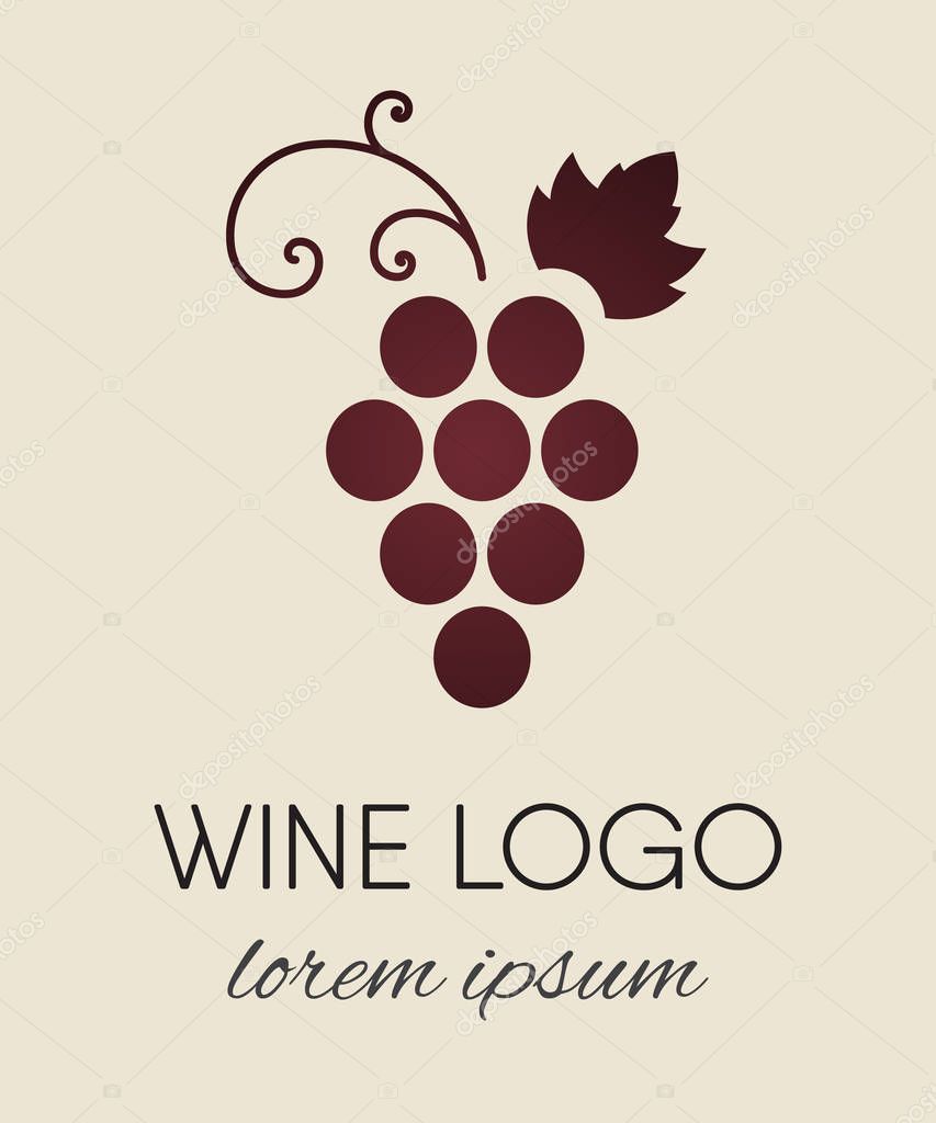 Red colored grapes logo. Wine or vine logotype icon. Brand design element for organic wine, wine list, menu, liquor store, selling alcohol, wine company. Vector illustration.