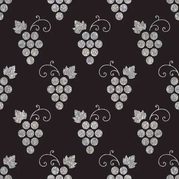 Silver textured seamless pattern of grapes — Stock Vector