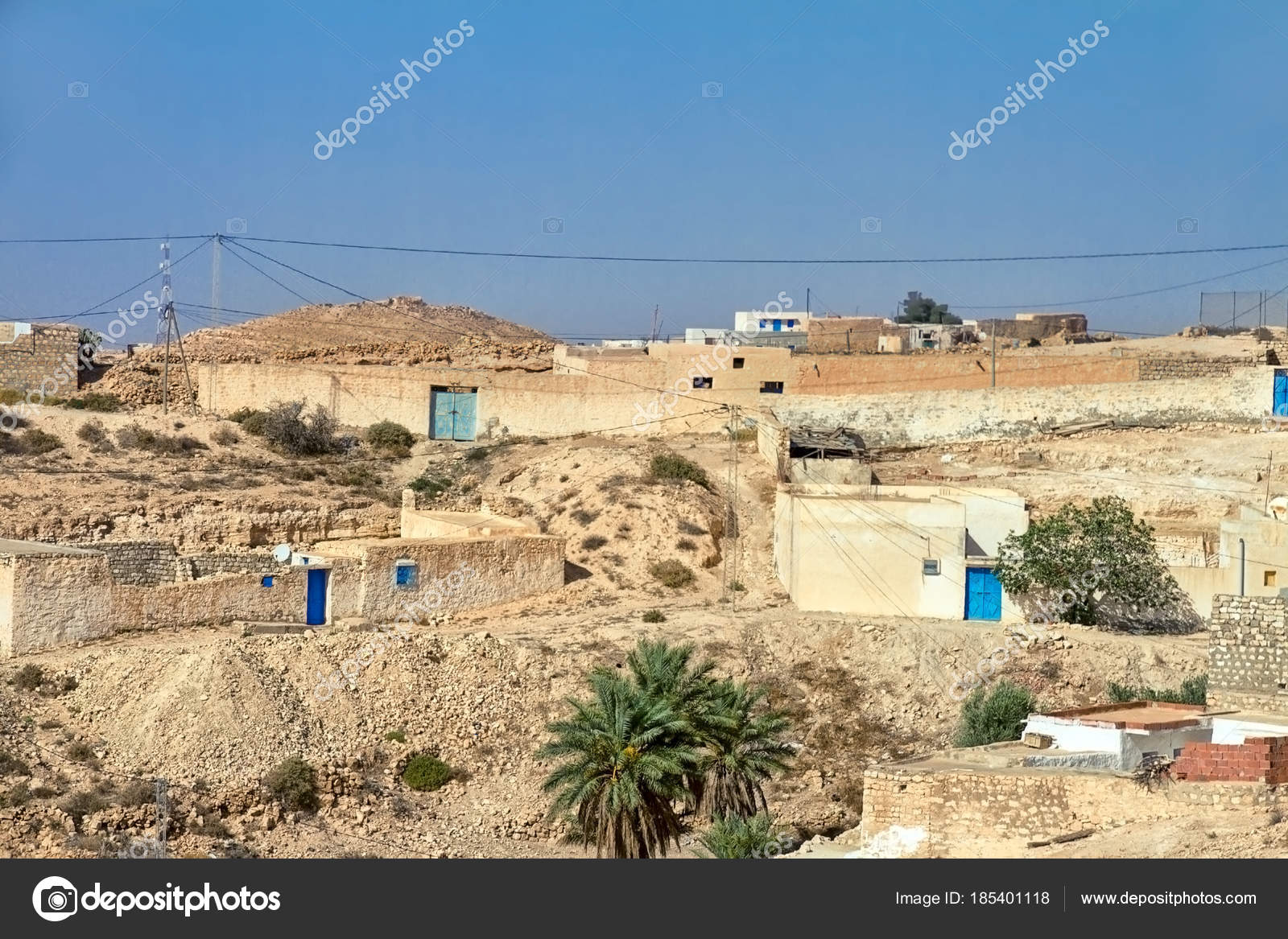 Arab Village In The Desert Of Tunisia With Houses From The Sand