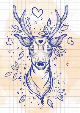 Vintage sketch style beautibul deer head. Vector art isolated. watercolor background. Ideal for print, posters, t-shirts textiles clipart