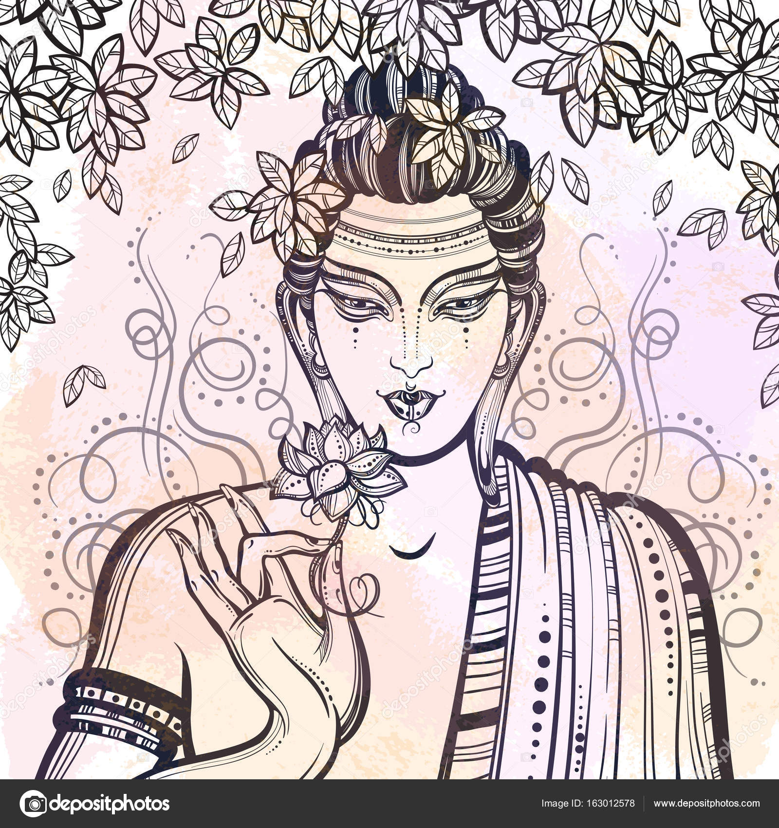 Beau visage de Bouddha graphique sur l arbre de la Bodhi Main a attiré