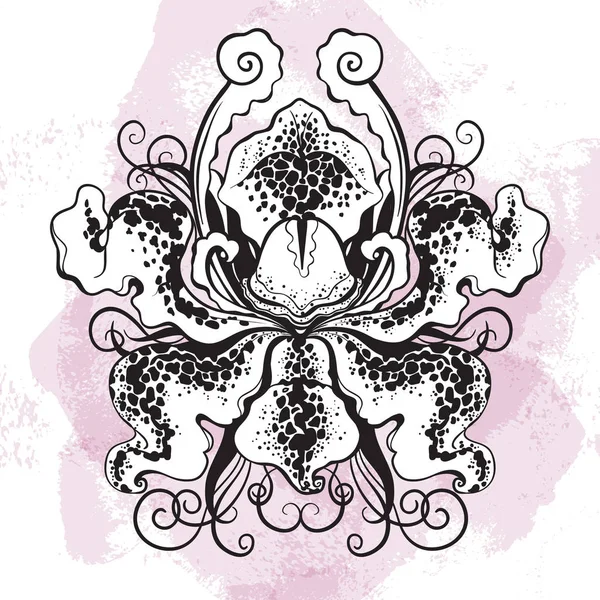 Beauyiful γραφικών ορχεοειδούς λουλούδι σε ακουαρέλα φόντο. Διάνυσμα χέρι μποέμ εικονογράφηση. Tattwo τέχνη, ανατολίτικα μοτίβα, spa, γιόγκα, στην κλωστοϋφαντουργία — Διανυσματικό Αρχείο