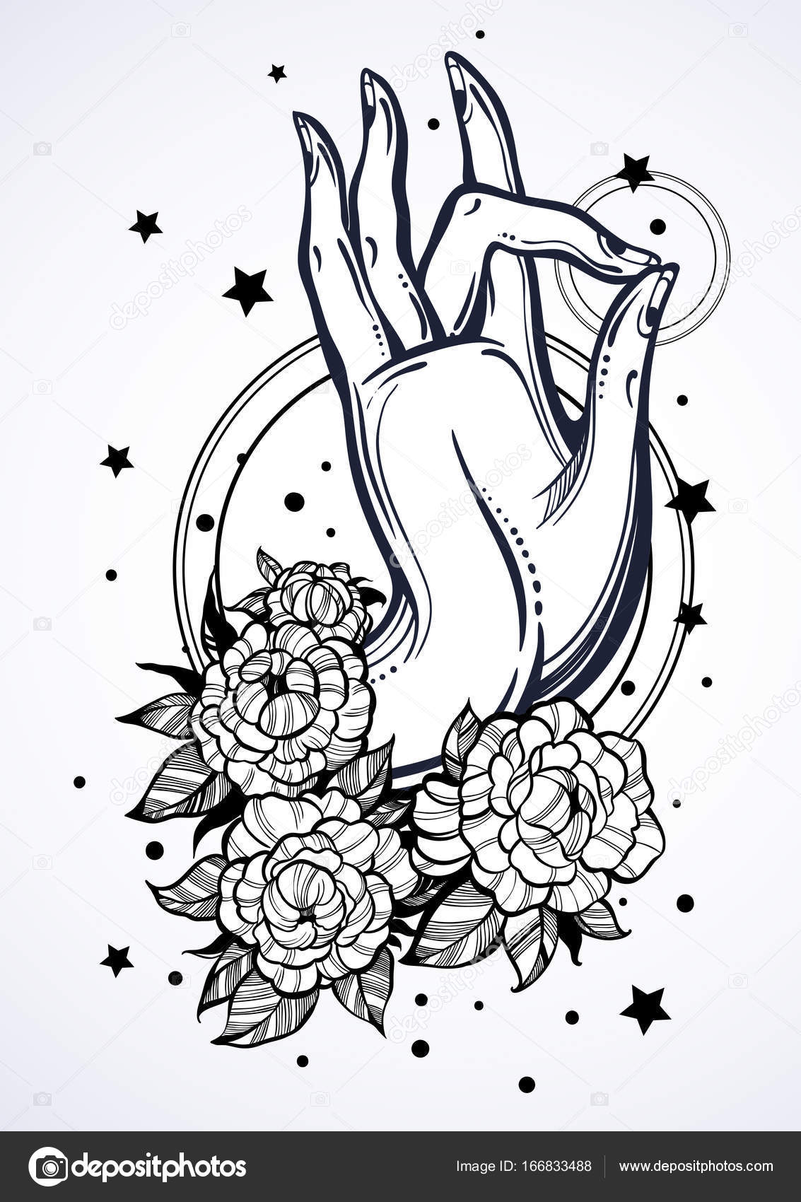 Beautiful high detailed Buddha`s hand illustration with peony flowers and sacred geometry around. Religious concept. Tattoo design, spititual motifs, textile. Stock Vector Image by © #166833488 Beautiful high detailed Buddha`s hand illustration with peony flowers and sacred geometry around. Religious concept. Tattoo design, spititual motifs, textile. Stock Vector Image by © #166833488