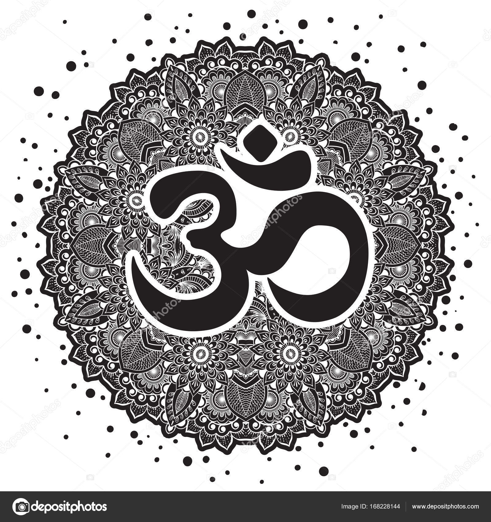 Dawali spiritual sign Om with high detailed round Mandala. Black and white  beautiful vector art. Print, tattoo element, yoga, textiles. Asia, India,  Thailand. Spiritual, mind, god, religion. Stock Vector by ©Spline03.mail.ru  168228144