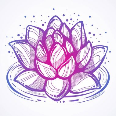 Vektör el Lotus çiçek güzel illüstrasyon su çekilmiş. İzole yüksek Detaylı trendy sanat. Öğe, meditasyon, yoga, spa ruhsal, dövme dini. Baskı, poster, tekstil.