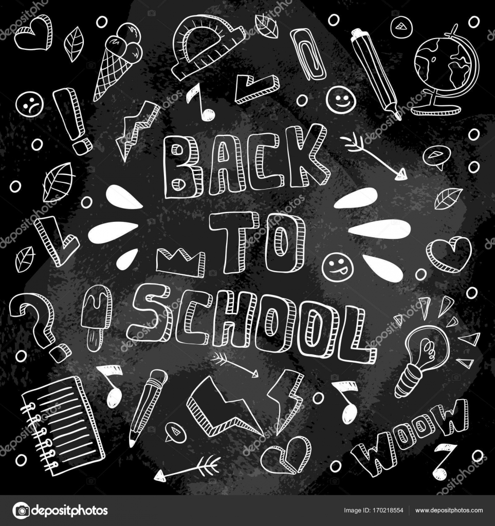 Torna a illustrazione divertente di vettore di scuola Bianco e nero materiale scolastico e creativi elementi isolati Illustrazione di stile di Doodle