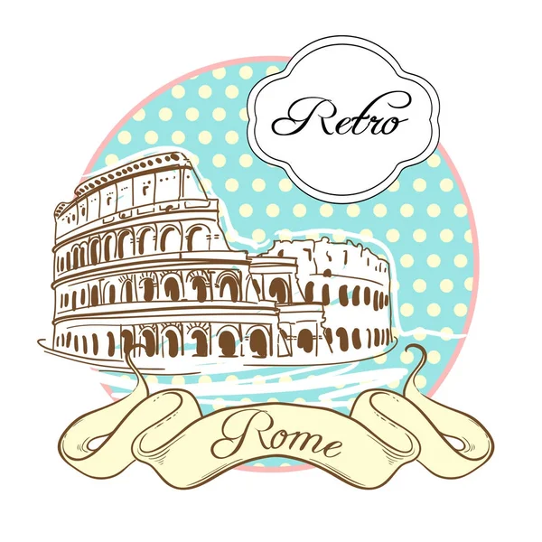 World famous landmark collection in retro style. Italy. Rome. The Coliseum. Vector illustration isolated on white — Stock Vector