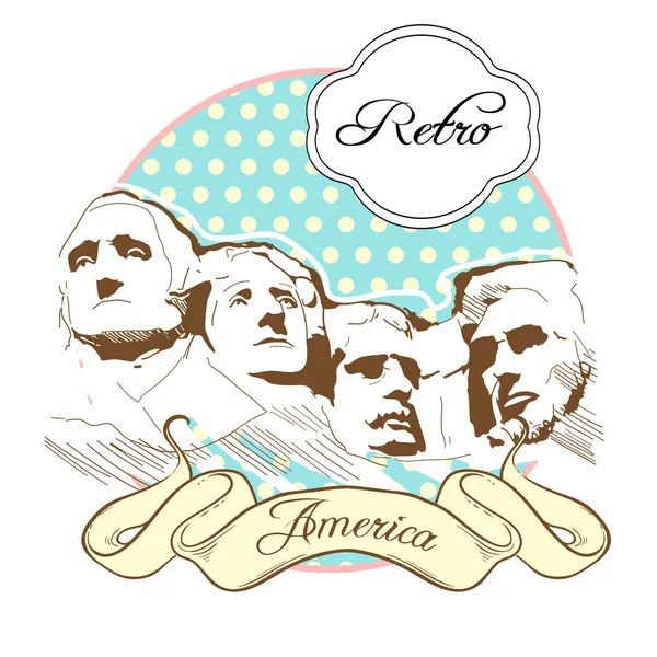 Collection emblématique de renommée mondiale dans un style rétro. L'Amérique. Mémorial national du Mont Rushmore. Illustration vectorielle isolée sur blanc — Image vectorielle