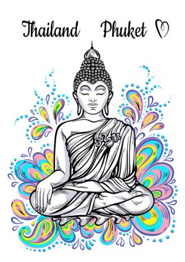 Dünya ünlü koleksiyonu. Asya. Tayland Phuket. Big Buddha. Güzellik vektör çizimleri. Tasarımınız için şablon mükemmel. Posterler, seyahat kartları, site tasarımı.