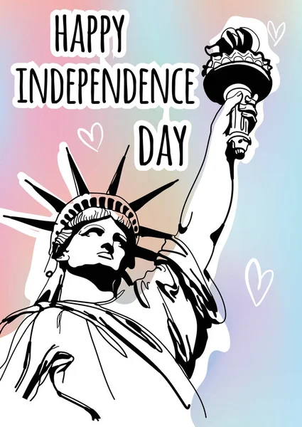 Sketch style vector illustration with Statue of Liberty for 4th of July. Happy Independence Day celebration. — Stock Vector