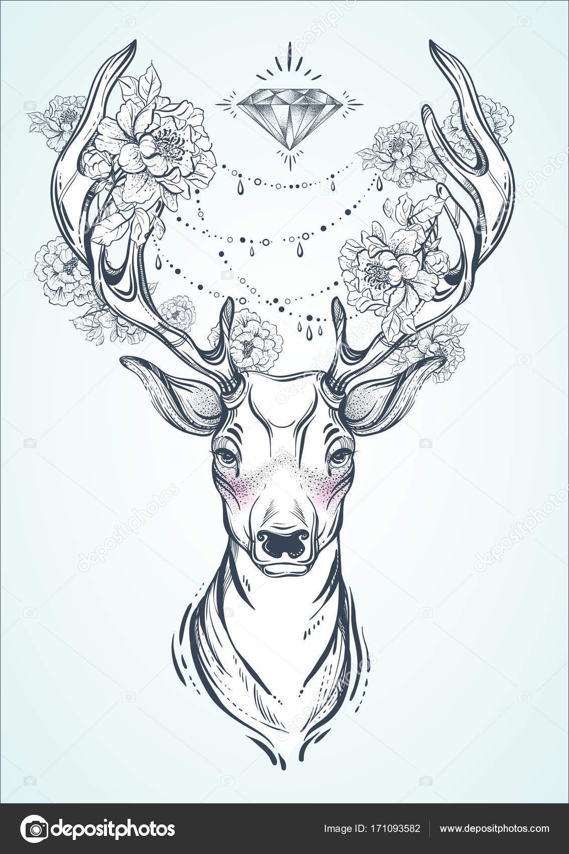Beautiful Hand Drawn Tribal Style Deer Vector Deer Head Decorated