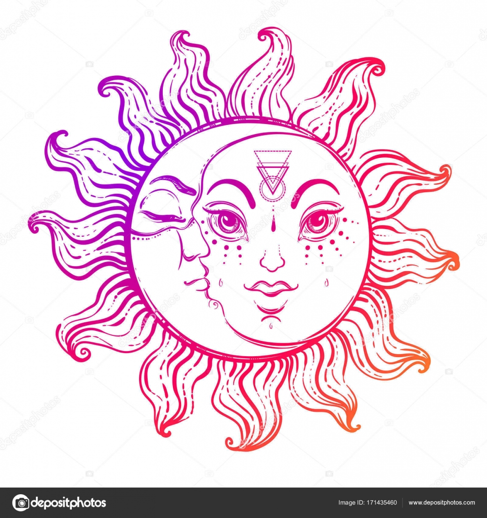 Hand Sketched trendy Sun and moon. Elegant Tattoo design. Isolated vector  illustration. Alchemy, astrology, magic. Hippie design elements over  watercolor Background. Stock Vector Image by ©Spline03.mail.ru #171435460