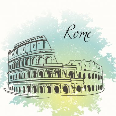 El vektör çizim çekilmiş. İtalya, Roma, Coliseum. Tasarım ve reklam turizm merkezleri, oteller, levha ve kartları için uygundur..