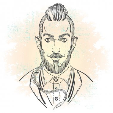 Şık moda portre adam sakallı. Yükseklik Trendy vektör çizim ayrıntılı.