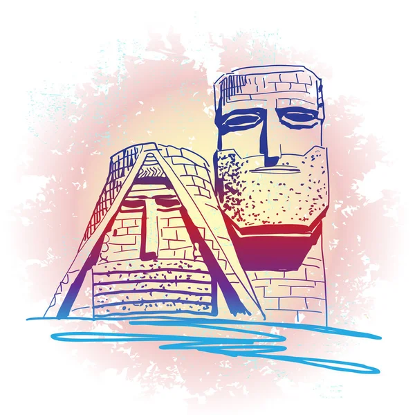 Ilustración dibujada a mano vectorial. World Famous Landmarck Series: Armenia, Friendship Monument. Símbolo antiguo para su diseño . — Vector de stock