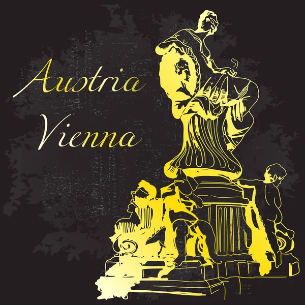 Hand Drawn Vector Illustration. World Famous Landmarck Series: Austria, Vienna, Dunnerbrunnen Fountain — Stock Vector