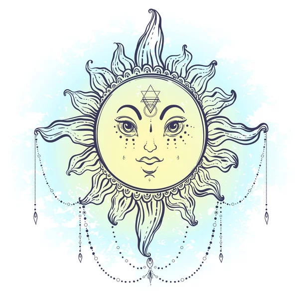 Mână Sketched Sun. Trendy Vector ilustrație în stil vintage . — Vector de stoc