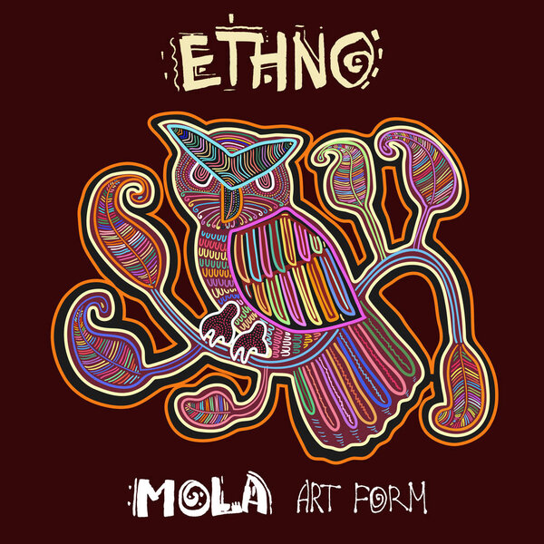 Элемент векторного этнического дизайна. ЭТНО. Форма искусства MOLA. Птица в стиле Мола. Этно-яркая декоративная иллюстрация
