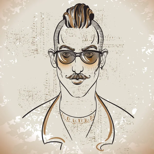 Portrait d'homme barbu de mode élégant. Illustration vectorielle détaillée . — Image vectorielle