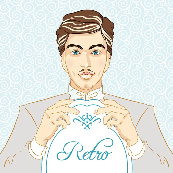 Retro men`s set: young beautiful men of 1920s. Vintage style vector illustration — Stock Vector