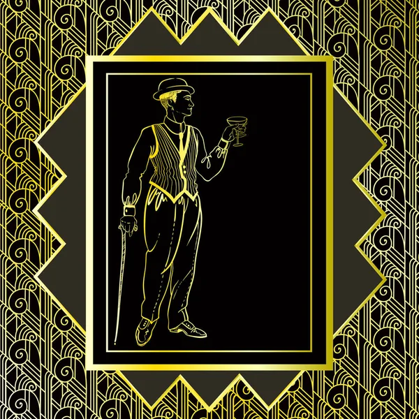 Fondo dorado vintage. Diseño de invitación de fiesta retro. 1920. — Vector de stock