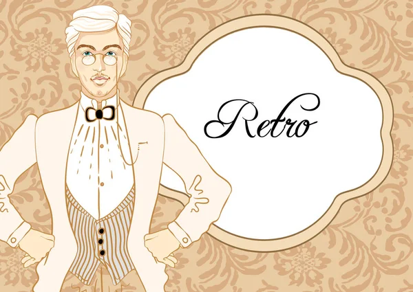 Retro mannen's set: Vintage uitnodiging ontwerpsjabloon. Vectorillustratie — Stockvector