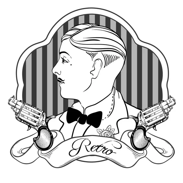 Ensemble homme rétro : illustration vectorielle vintage avec revolvers gangster et pistolet — Image vectorielle