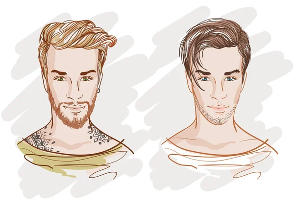 Guapos hombres de moda. Hipsters. Ilustración de garabatos vectoriales aislados en blanco . — Archivo Imágenes Vectoriales