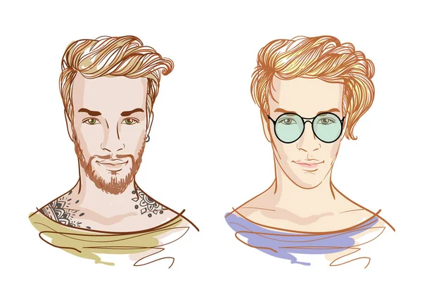 Begli uomini di moda. Hipster. Illustrazione doodle vettoriale isolata su bianco . — Vettoriale Stock