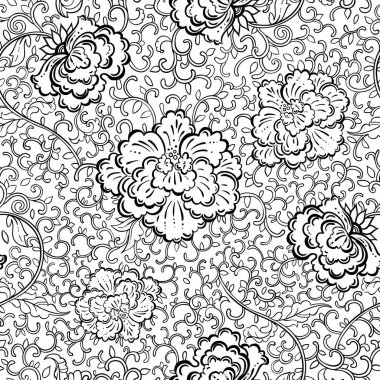 Güzel sorunsuz çiçek desenli. Oryantal Ulusal motiflerle Vintage çizilmiş vektör arka plan.