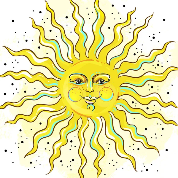 Sol estilo russo vintage. Símbolo solar ornamental medieval. Vetor ilustração étnica desenhada à mão. Astrologia, astronomia e arte mística . —  Vetores de Stock