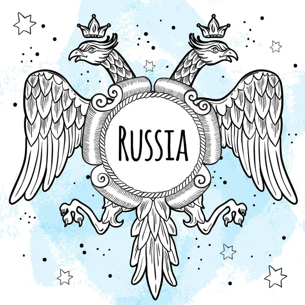 Stemmi dell'Impero russo. Aquile coronate a doppia testa. Illustrazione vettoriale disegnata a mano isolata. Motivi nazionali russi . — Vettoriale Stock