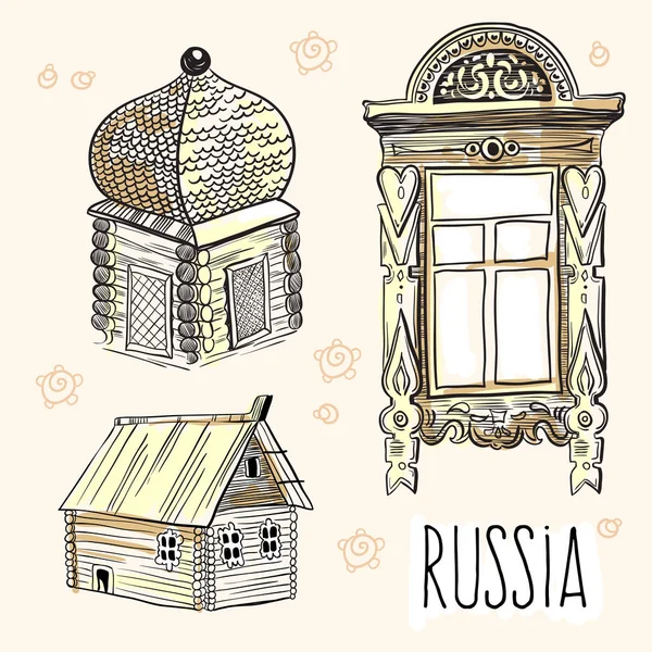 Hand-drawn vector elements of russian huts. Culture, way of life, traditions. Russian style illustration. — Stock Illustration Hand-drawn vector elements of russian huts. Culture, way of life, traditions. Russian style illustration. Royalty Free Stock Vectors